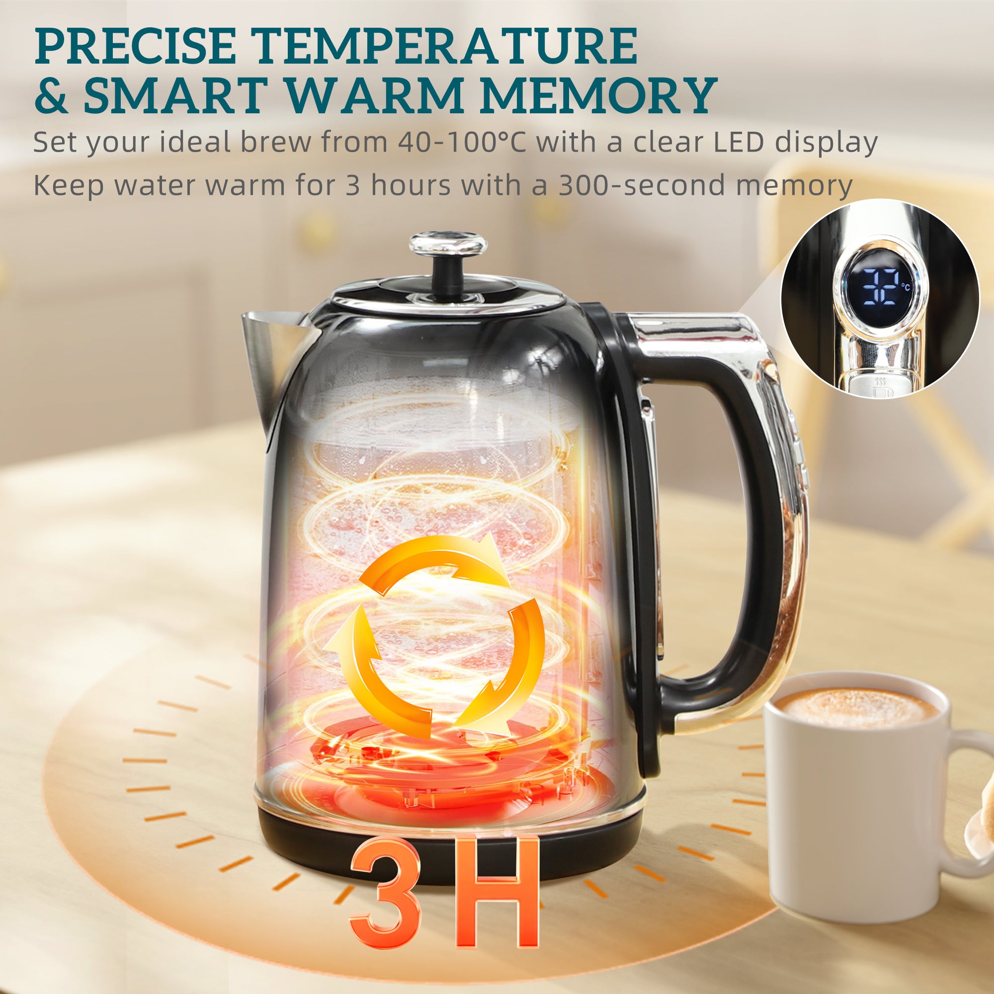 HOMCOM Polished Retro 40-100°C Kettle and Toaster Set - Black 