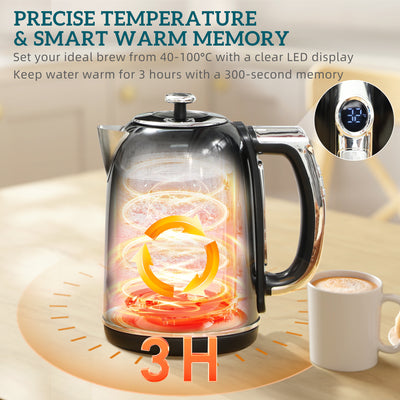 HOMCOM Polished Retro 40-100°C Kettle and Toaster Set - Black 