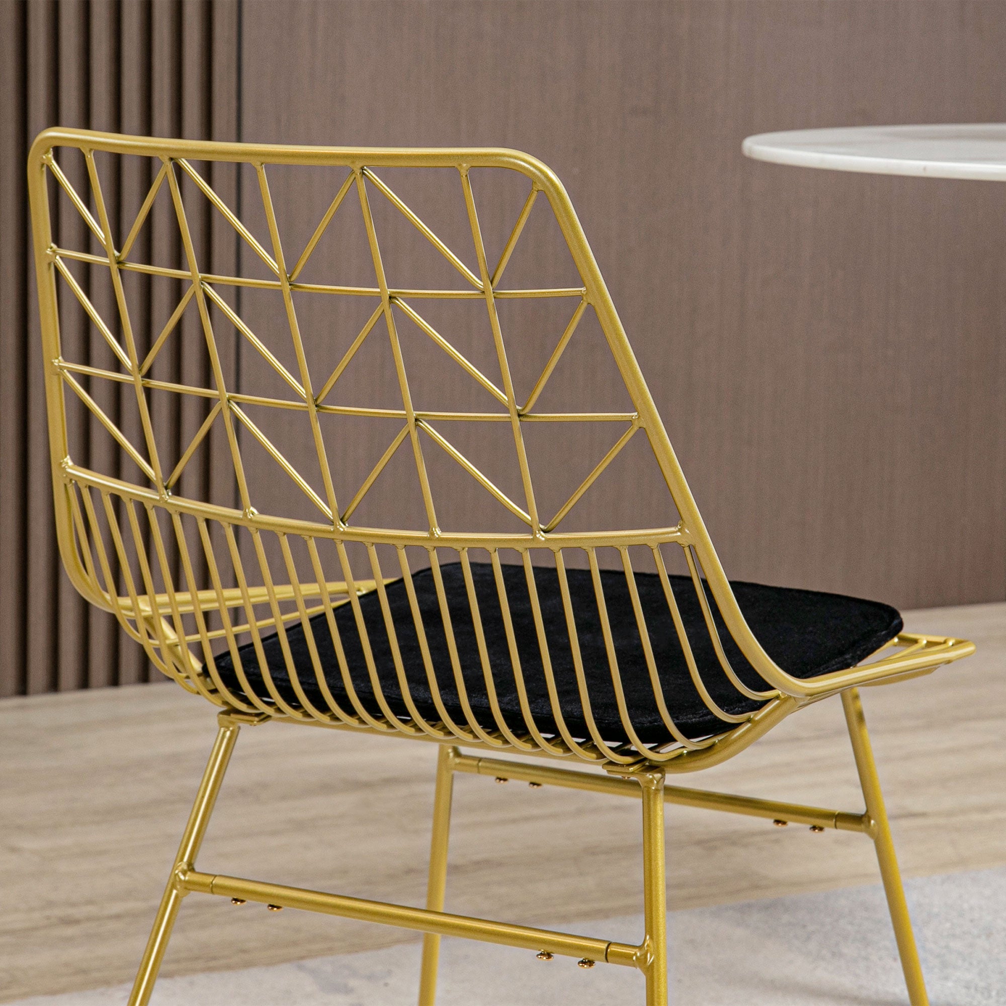 HOMCOM Luxurious Dining Chairs Set of 2, Metal Wire Kitchen Chair with Removable Velvet-feel Cushion, Cut-out Back and Steel Frame for Dining Room, Gold Tone 