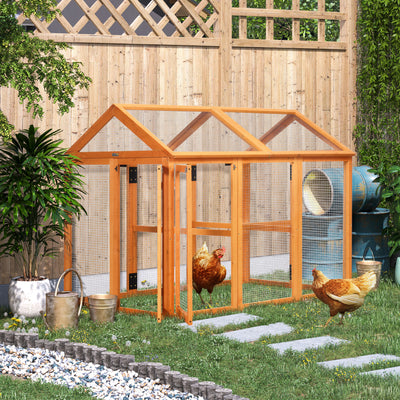 PawHut Large Chicken Run, Wooden Chicken coop, with Combinable Design - Wood Effect 