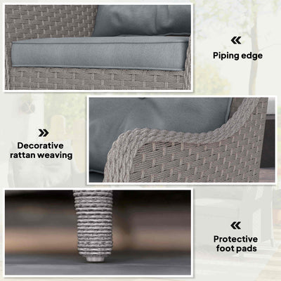 Outsunny Rattan Garden Chairs Set of 2, Outdoor Rattan Chairs with Cushions, Armrests and High Back, PE Wicker Garden Armchair with Steel Frame for Balcony, Porch, Light Grey 
