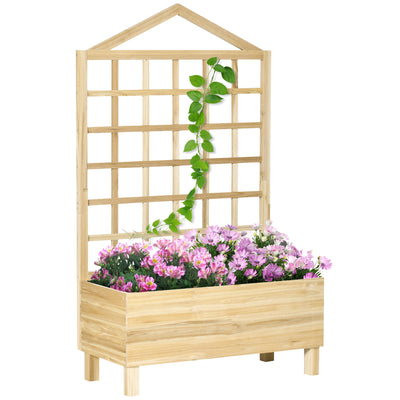 Outsunny Garden Planters with Trellis for Vine Climbing, Distressed Wooden Raised Beds, 90x43x150cm, Natural Tone 
