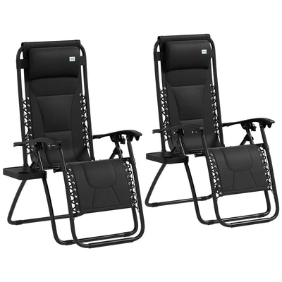 Outsunny Zero Gravity Lounger Chair Set of 2, Folding Reclining Patio Chair with Padded Seat, Cup Holder, Soft Cushion and Headrest for Poolside, Camping, Black 