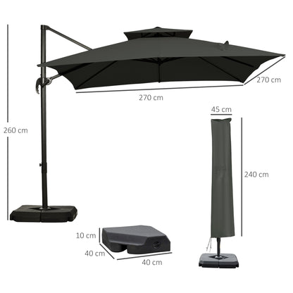 Outsunny Cantilever Parasol 360 Degree Rotation Angle Adjustment Outdoor Market Garden Umbrella - Dark Grey 