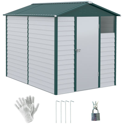 Outsunny 9x 6FT Metal Outdoor Garden Shed, Galvanised Tool Storage Shed w/ Sloped Roof, Lockable Door for Patio Lawn, Green 