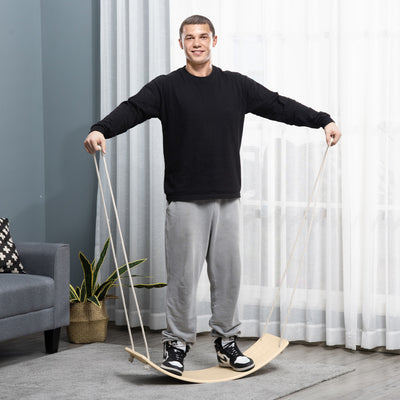 HOMCOM Wood Wobble Board with Ropes, Balance Board for Full Body Workout, Multipurpose for Kids and Adults 