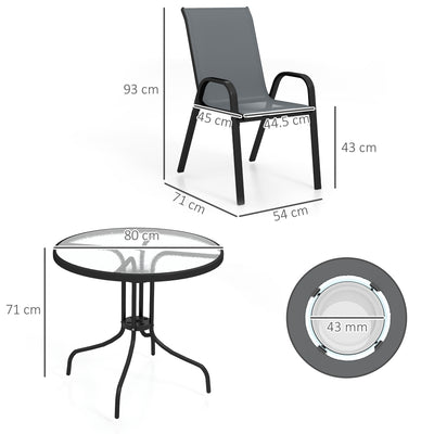 Outsunny Five-Piece Steel Patio Set, with Glass-Top Table - Dark Grey 