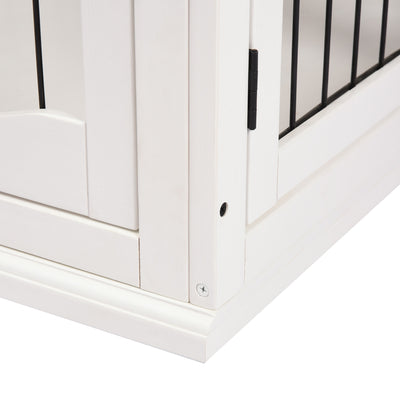 PawHut Dog Crate Furniture, Puppy Crate End Table, Pet Kennel House with 2 Doors for Medium and Small Dogs, 81 x 58.5 x 66 cm, White 