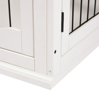 PawHut Dog Crate Furniture, Puppy Crate End Table, Pet Kennel House with 2 Doors for Medium and Small Dogs, 81 x 58.5 x 66 cm, White 