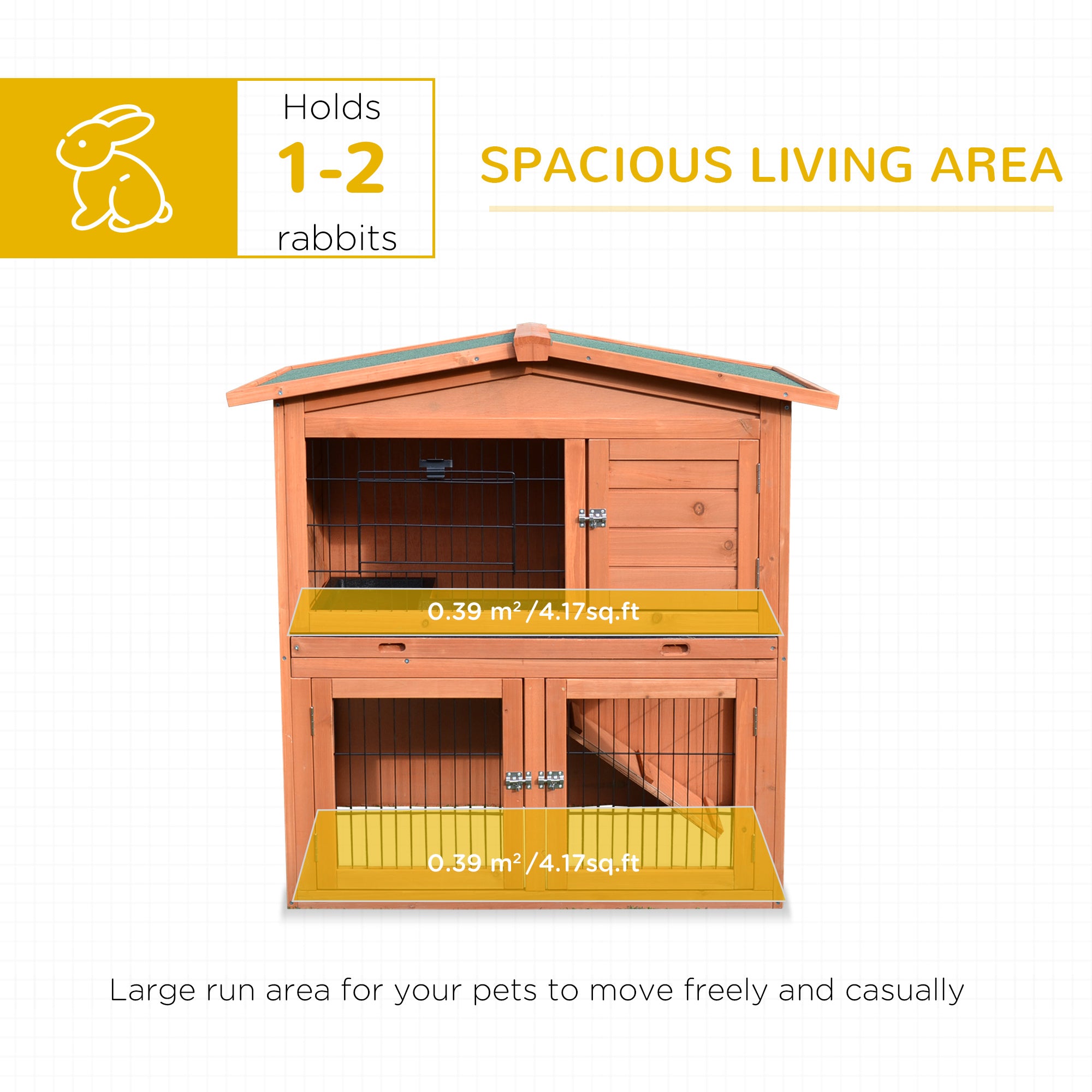 PawHut Rabbit Hutch Outdoor Guinea Pig Hutch 2-Tier Bunny Cage with No-Leak Tray 100.5 x 55 x 101 cm 