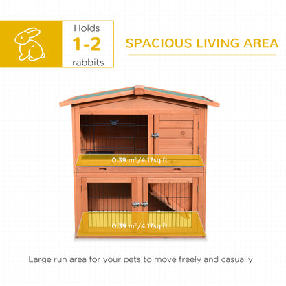 PawHut Rabbit Hutch Outdoor Guinea Pig Hutch 2-Tier Bunny Cage with No-Leak Tray 100.5 x 55 x 101 cm 