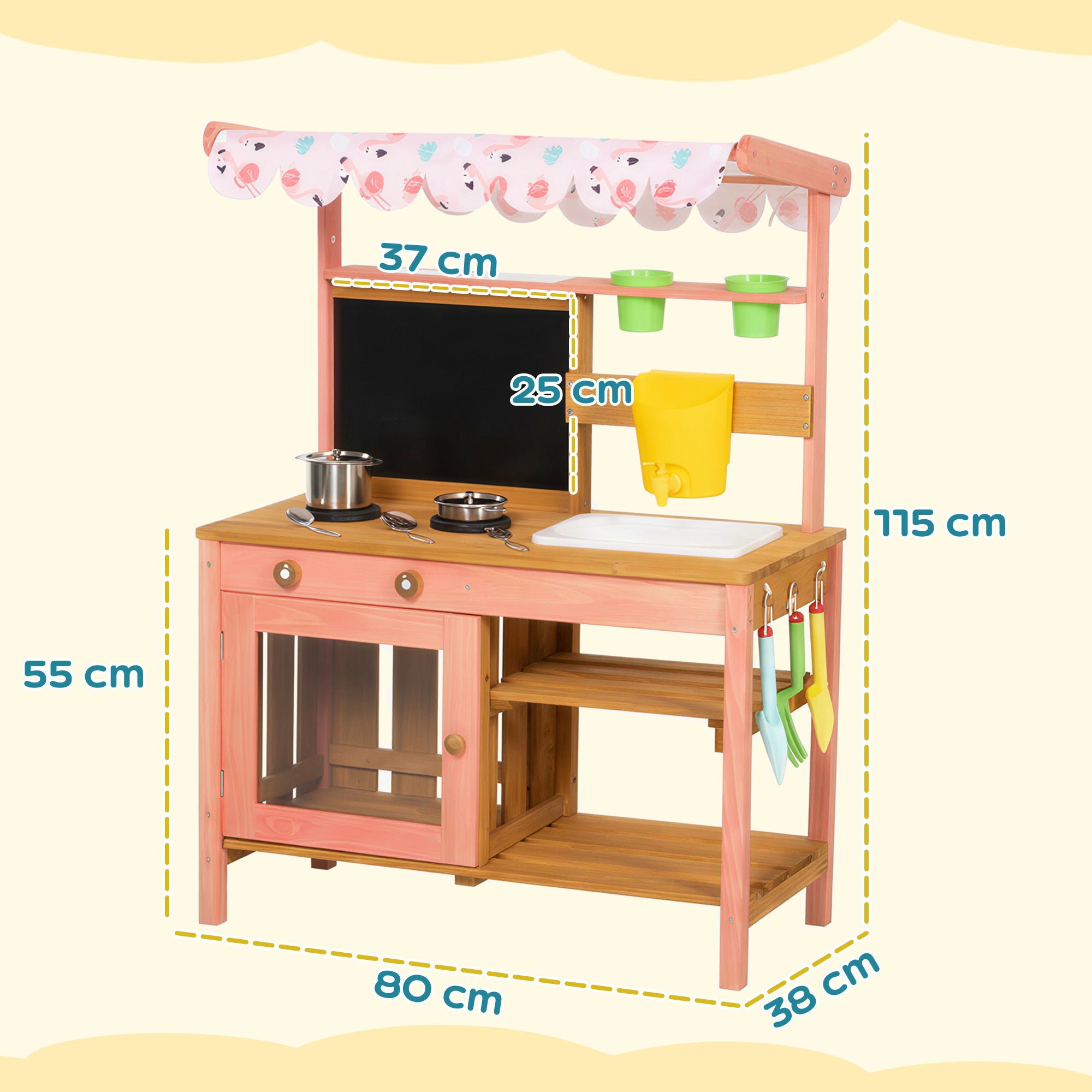 AIYAPLAY Kids Mud Kitchen with Canopy, Outdoor Wooden Play Kitchen with Planter Box, Accessories for Age 3-6, Pink 