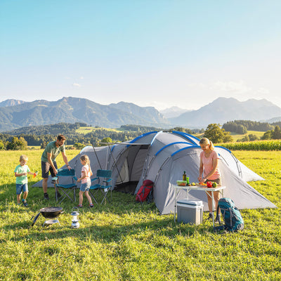 Outsunny 6-9 Man Large Tunnel Tent with 3 Bedrooms, Living Area and Porch, Stand-up Camping Tent, Portable with Bag, Light Grey 