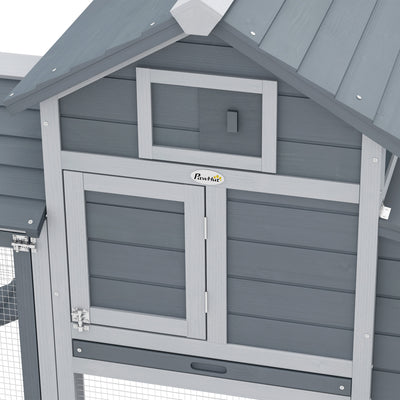 PawHut Small Chicken Coop with Run Hen House Poultry Coops Cages Nesting Box Grey 150.5 x 54 x 87cm 