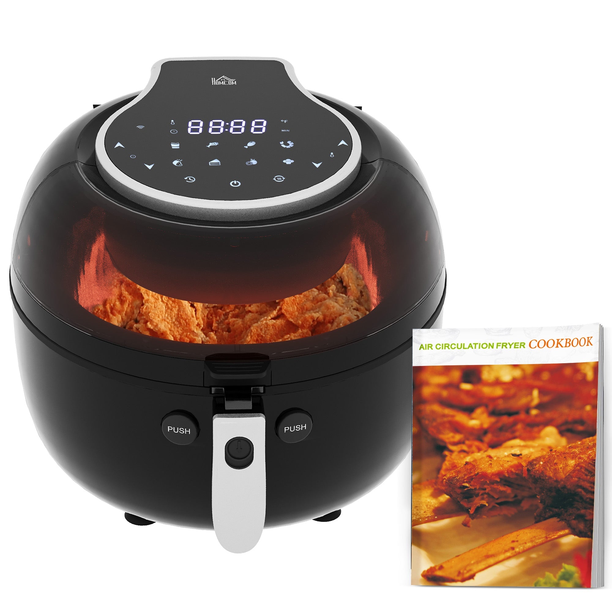 HOMCOM 7L Family Size Digital Air Fryer Oven with Air Fry, Roast, Broil, Bake, Dehydrate, 8 Presets, Rapid Air Circulation, Timer, Preheat, Non-stick Basket, Inner Light for Oil Free & Low Fat, 1500W 