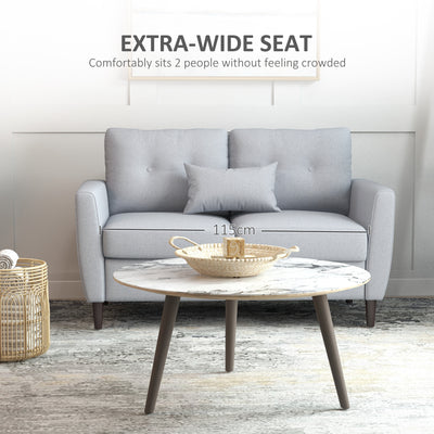 HOMCOM 2 Seater Sofa Double Sofa Loveseat Fabric Wooden Legs Tufted Design for Living Room, Dining Room, Office, Light Grey 