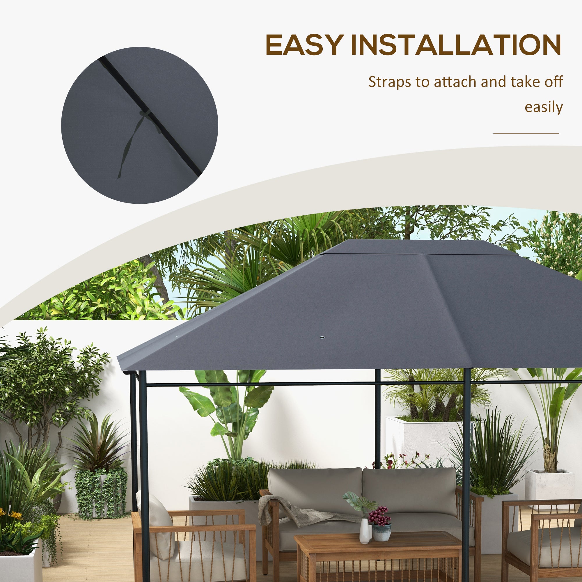 Outsunny 3 x 4m Gazebo Canopy Replacement Cover, Gazebo Roof Replacement (TOP COVER ONLY), Dark Grey 