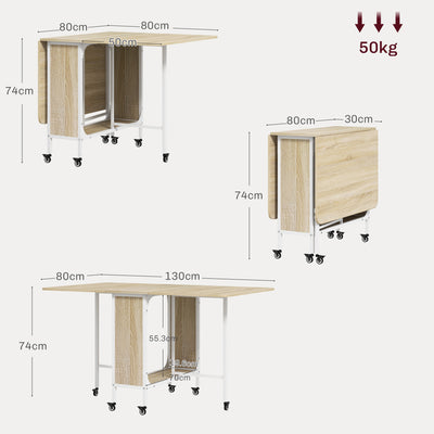 HOMCOM Six-Person Drop Leaf Dining Table - Natural/White 