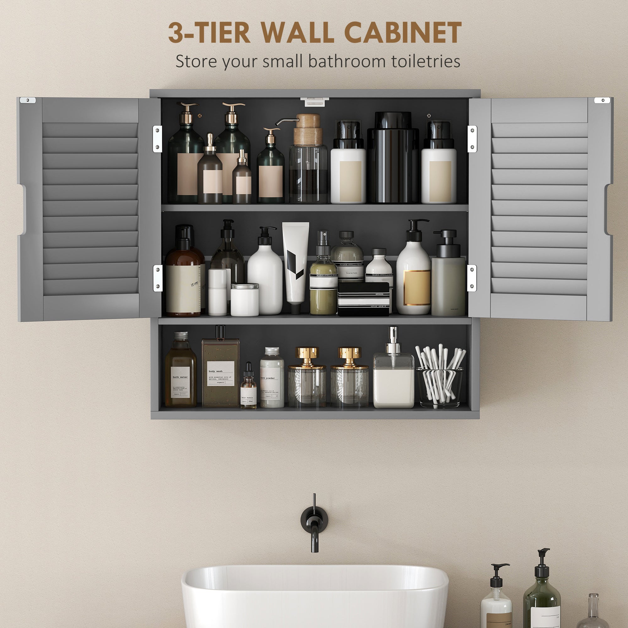 HOMCOM Bathroom Cabinet, Wall Mounted Storage Cabinet with Adjustable Shelves, 60 x 20 x 60 cm, Grey 