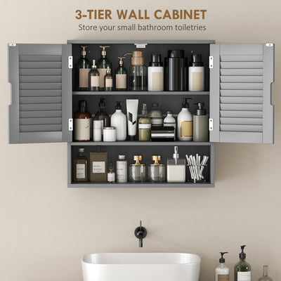 HOMCOM Bathroom Cabinet, Wall Mounted Storage Cabinet with Adjustable Shelves, 60 x 20 x 60 cm, Grey 