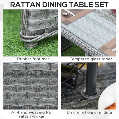 Outsunny 8 Seater Rattan Cube Garden Furniture Set with Parasol Hole, Rattan Dining Set with Cushions, Outdoor Dining Table and Chairs with Square Glass Top Table for Patio, Balcony, Mixed Grey 