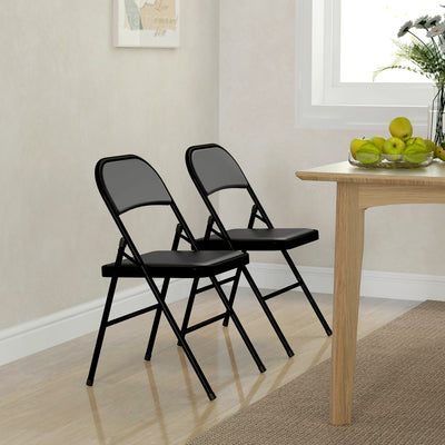 HOMCOM Set of Two Cushioned Steel Folding Chairs - Black 