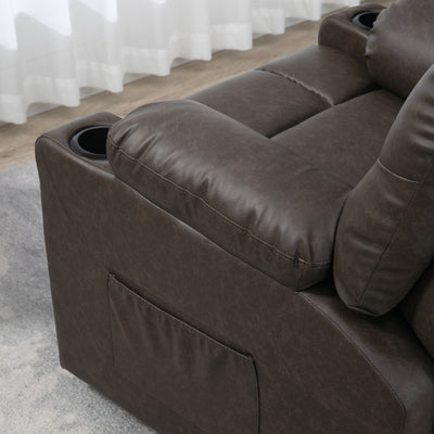 HOMCOM Manual Reclining Chair, Recliner Armchair with Faux Leather, Footrest, Cup Holders, 86x93x102cm, Brown 