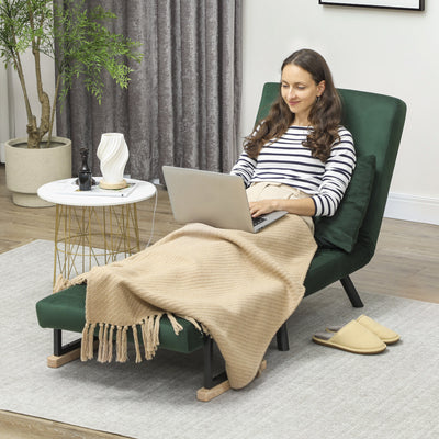 HOMCOM 4-in-1 Velvet-Feel Single Chair Bed, with Pillow - Green 