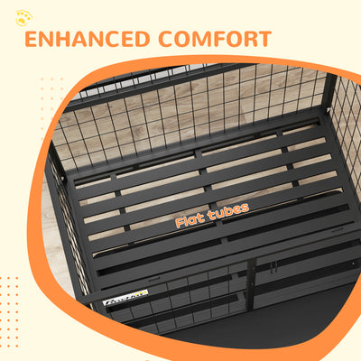 PawHut Heavy Duty Dog Crate on Wheels w/ Bowl Holder, Removable Tray, Openable Top, Detachable Door, for M, L Dogs 