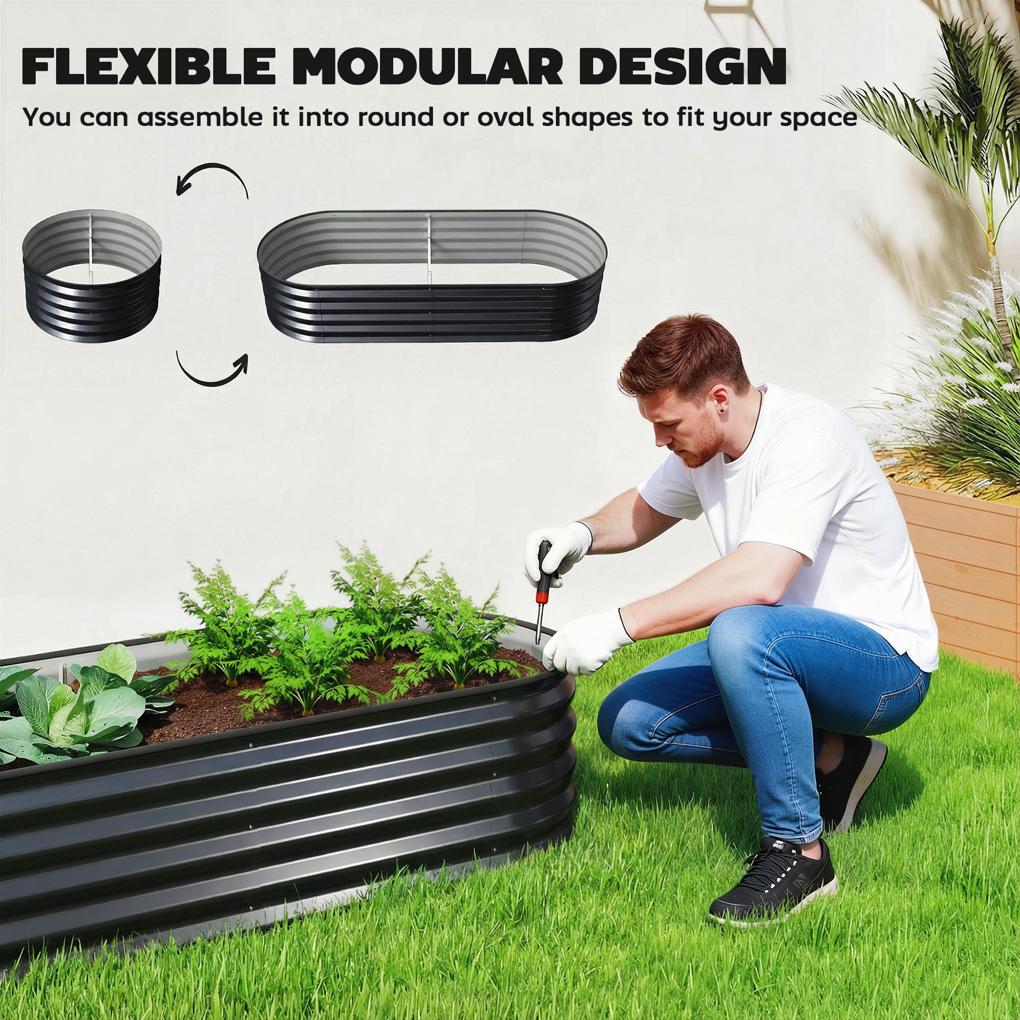 Outsunny Set of Two 150 x 60cm Steel Planters - Dark Grey 