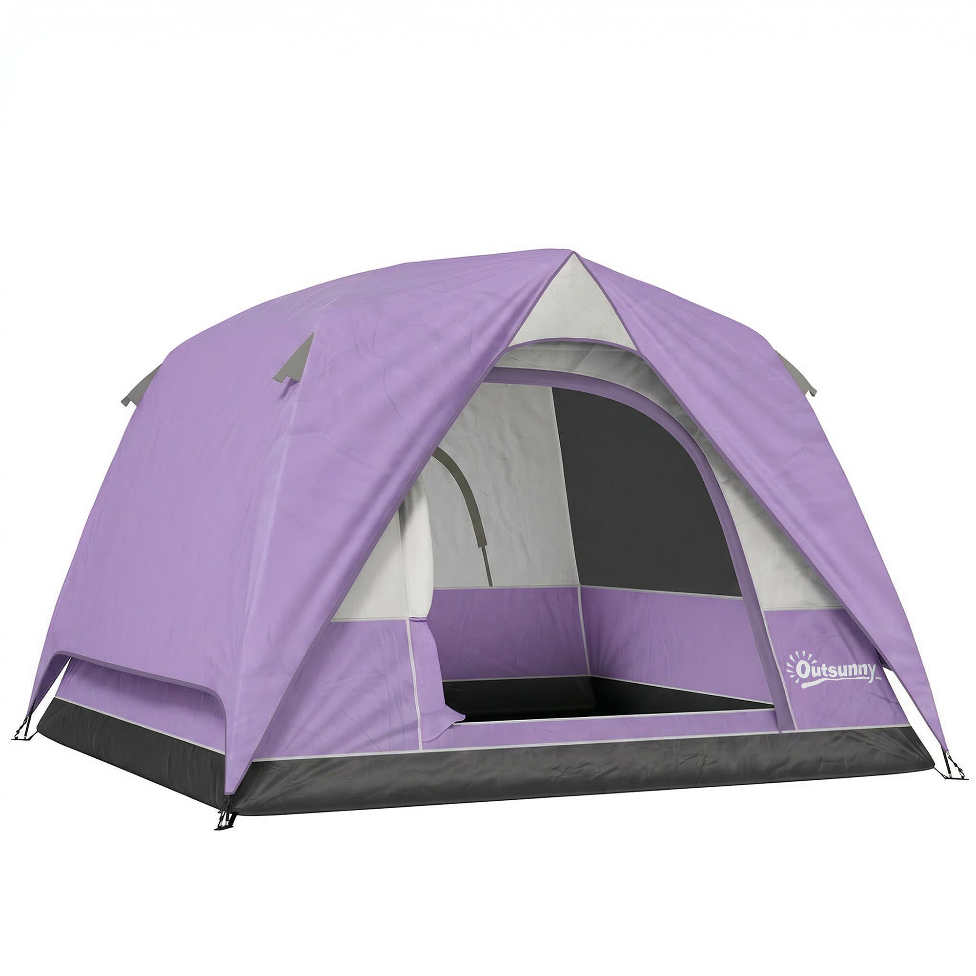 Outsunny 3-4 Person Camping Tent, Easy Set Up 3-4 Man Tent w/ Sewn-in Groundsheet, Waterproof Dome Tent w/ Mesh Windows 