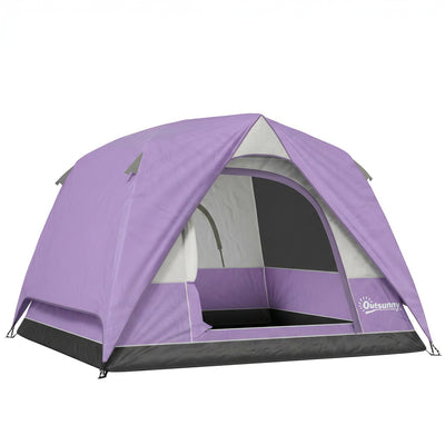 Outsunny 3-4 Person Camping Tent, Easy Set Up 3-4 Man Tent w/ Sewn-in Groundsheet, Waterproof Dome Tent w/ Mesh Windows 