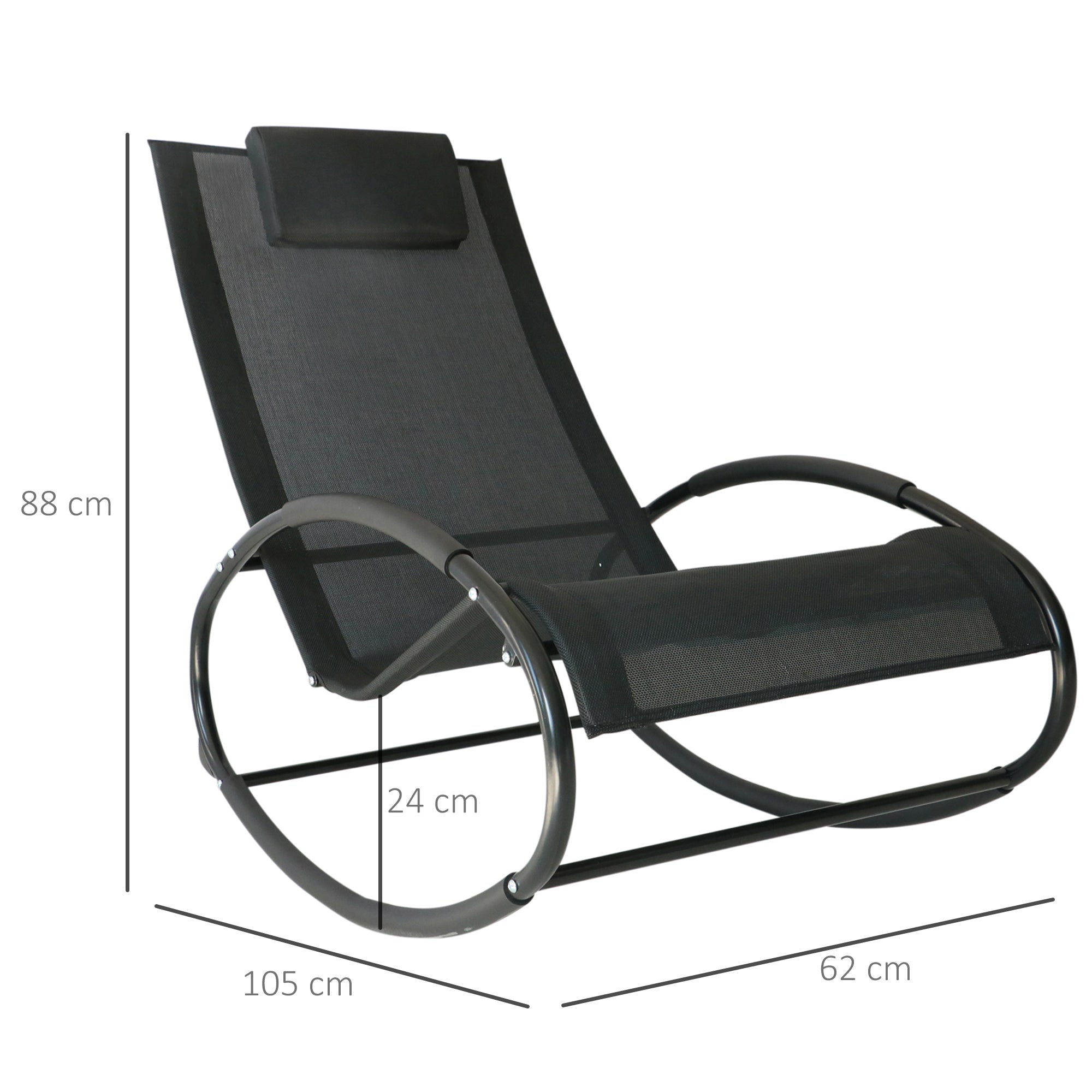 Outsunny Rocking Chair Sun Lounger Recliner Rocker Texteline Fabric Patio Garden Relaxer with Pillow, Black 
