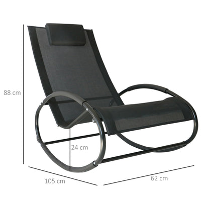 Outsunny Rocking Chair Sun Lounger Recliner Rocker Texteline Fabric Patio Garden Relaxer with Pillow, Black 