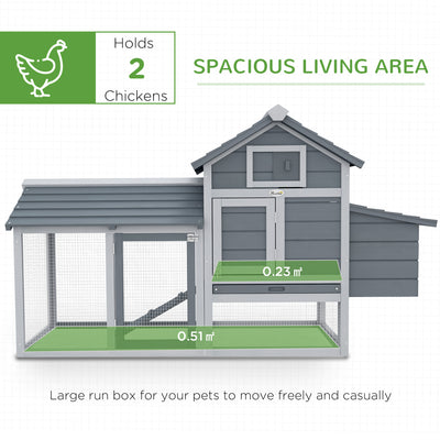 PawHut Small Chicken Coop with Run Hen House Poultry Coops Cages Nesting Box Grey 150.5 x 54 x 87cm 
