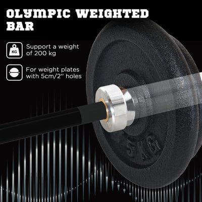 SPORTNOW 210cm Olympic Barbell Bar for 5cm Weight Plates, with Spring Clips, 20kg 