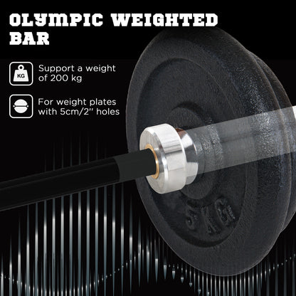 SPORTNOW 210cm Olympic Barbell Bar for 5cm Weight Plates, with Spring Clips, 20kg 