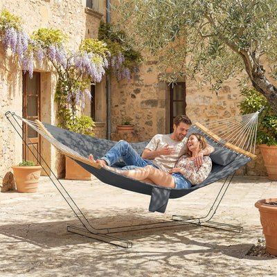 Outsunny Double Hammock 2 Person Swing Bed with Spreader Bars, Pillows, Pad, 200 x 140cm, Grey 