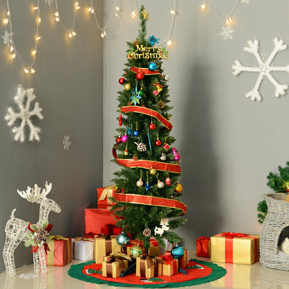 HOMCOM 5ft Unlit Artificial Christmas Tree, Pencil Slim Xmas Tree with Solid Stand and Realistic Branches, Green 