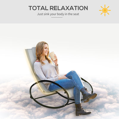Outsunny Outdoor Rocking Chair Sun Lounger Recliner Rocker with Texteline Fabric Patio Garden Relaxer with Pillow Grey 