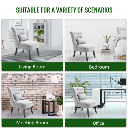 HOMCOM Fabric Single Sofa Dining Chair Tub Chair Upholstered W/ Pillow Solid Wood Leg Home Living Room Furniture Grey 