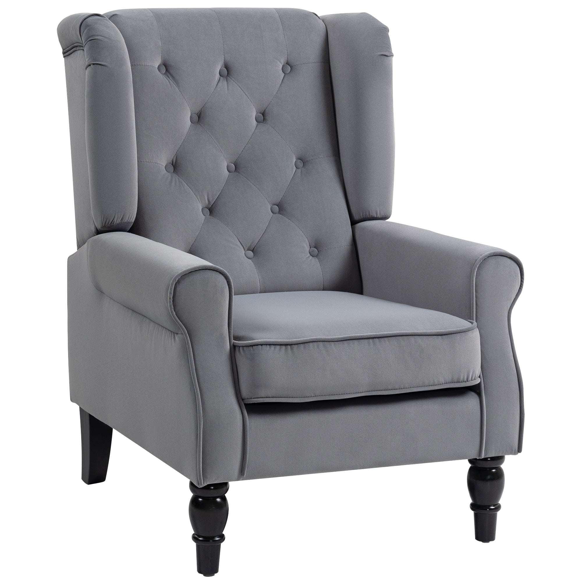 HOMCOM Wingback Accent Chair, Retro Upholstered Button Tufted Occasional Chair for Living Room and Bedroom, Light Grey 