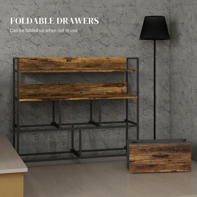 HOMCOM Rustic Chest of Five Fabric Drawers - Rustic Brown 