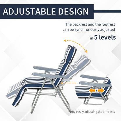Outsunny 2Pc Folding Sun Loungers Set-Blue/White 