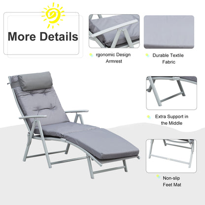 Outsunny Steel Frame Outdoor Garden Padded Sun Lounger w/ Pillow Grey 