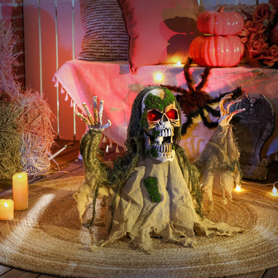 Outsunny Halloween Animated Skeleton with Glowing LED Eyes, Half-Body Scary Halloween Decorations, Battery Operated, Indoor Party Props 