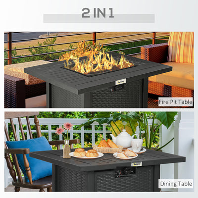 Outsunny Rattan-style Propane Gas Fire Pit Table with 40,000 BTU Burner, Square Smokeless Firepit Patio Heater with Thermocouple, Lava Rocks, Waterproof Cover, Spark Guard and Lid, Black 
