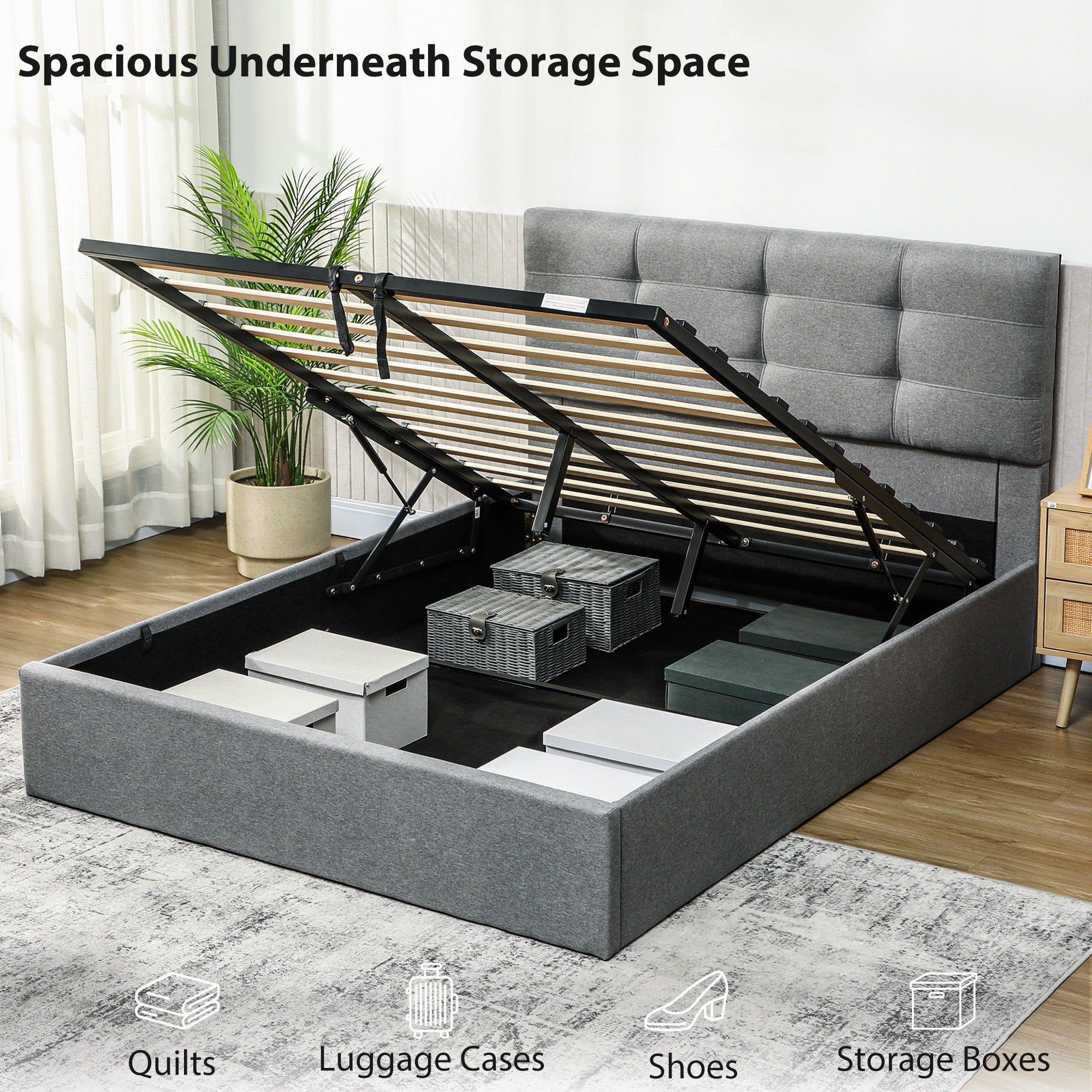 HOMCOM 5ft King Ottoman Bed with Gas Lift Storage - Grey 
