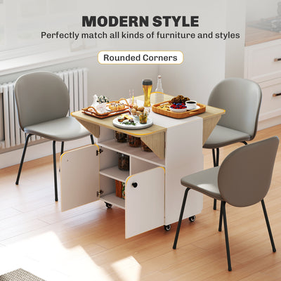 HOMCOM Folding Dining Table, Rolling Drop Leaf Table with Hidden Shelf & Cabinet for Dining Room, Small Spaces, White 