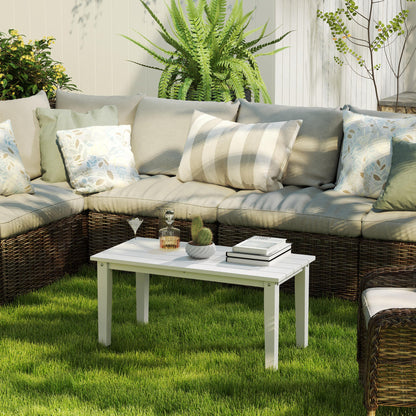 Outsunny Outdoor Garden Coffee Table, HDPE All-Weather Garden Table, Rectangular Outdoor Table with Slatted Tabletop for Patio, Balcony, 91 x 44 x 42 cm, White 